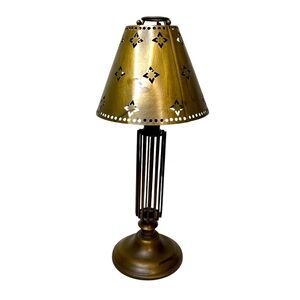 Rustic Votive Candle Holder Lamp Punched Gold Tone Metal Country Home Decor